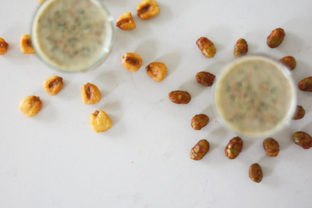 smoothies and corn nuts and edamame beans