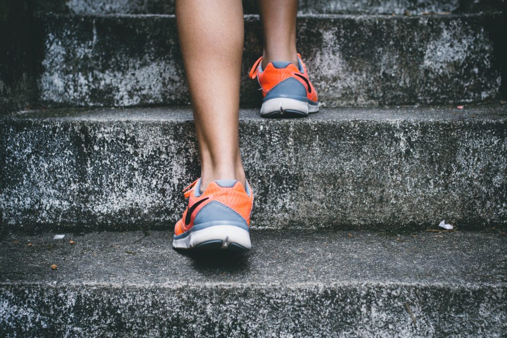 running shoes up stairs