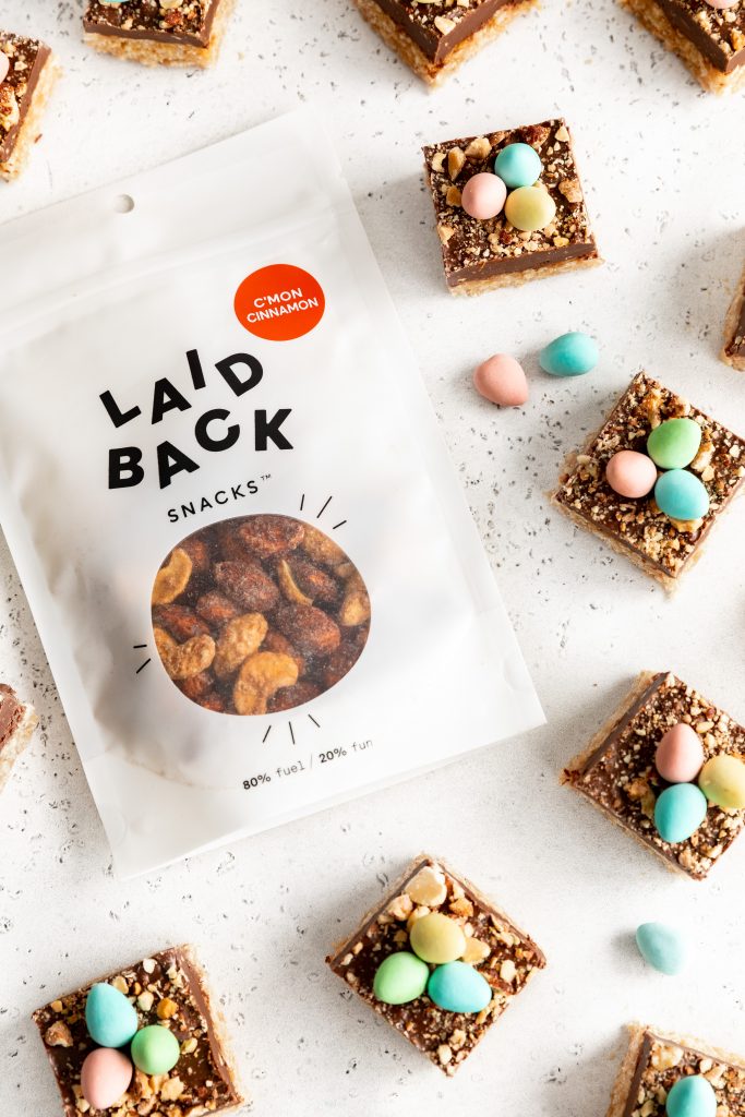 Laid Back Snacks C'mon Cinnamon bag around Easter Squares Bars
